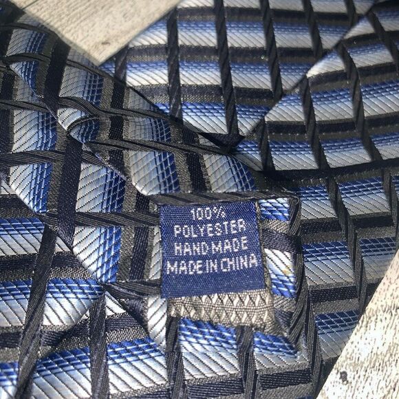 Croft & Barrow Mens Neck Tie Blue Black Check Stripe Pattern Polyester - Picture 4 of 7